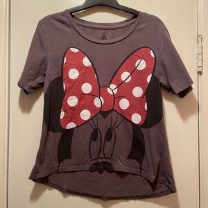 Disney Parks Authentic Minnie Mouse Glitter Bow Charcoal Graphic Tee Shirt Med